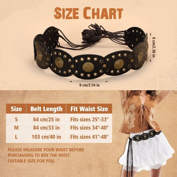 Adjustable Women’s Western Belt with Conchos - Versatile Boho Accessory, 41-48" - Picture 6 of 6